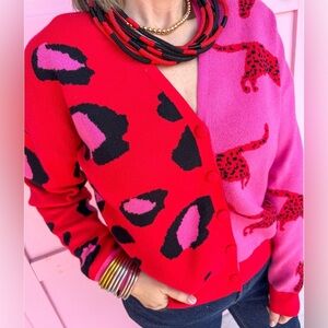 Leopard Print Red and Pink Sweater